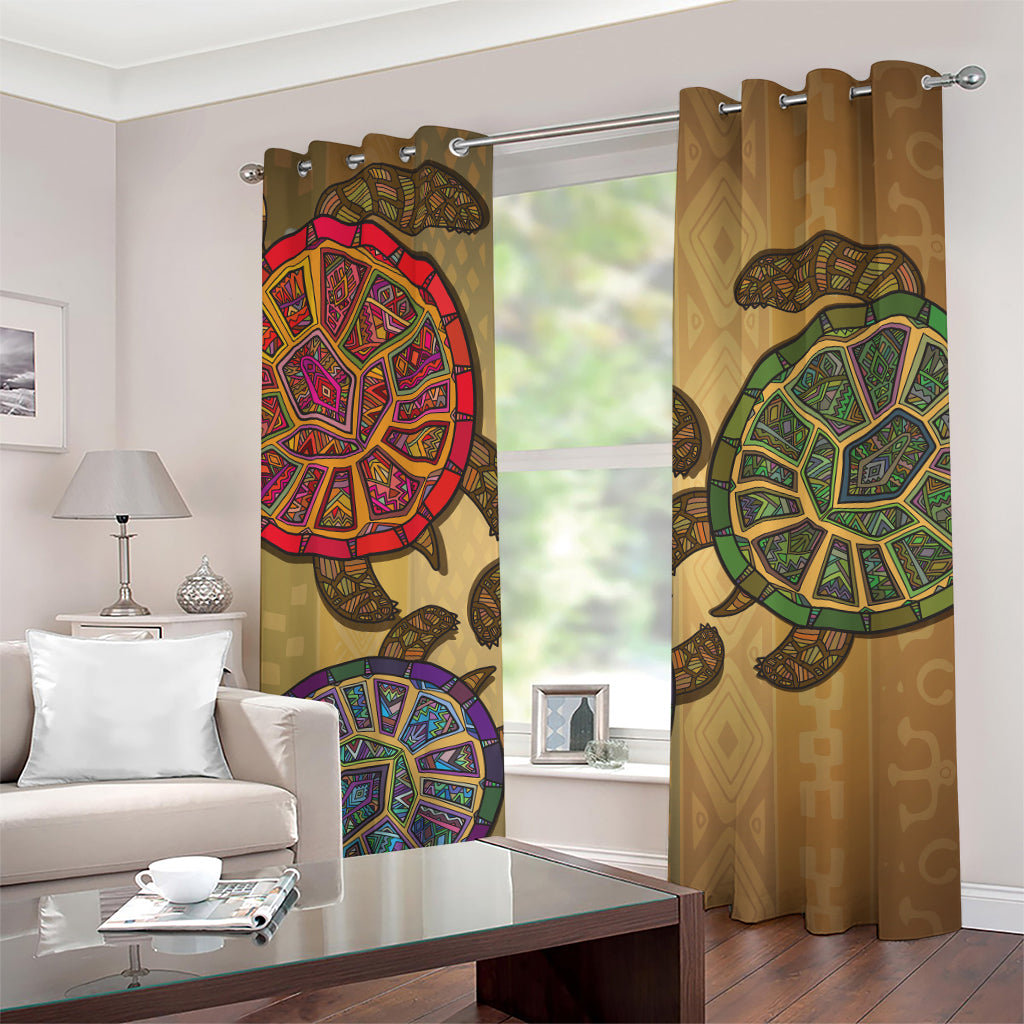 Ethnic Sea Turtles Print Grommet Curtains