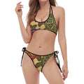 Ethnic Sea Turtles Print Halter Scoop Tie Side Bikini