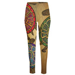 Ethnic Sea Turtles Print High-Waisted Pocket Leggings