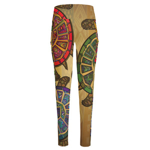 Ethnic Sea Turtles Print High-Waisted Pocket Leggings