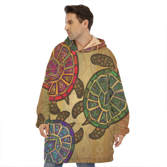 Ethnic Sea Turtles Print Hoodie Blanket
