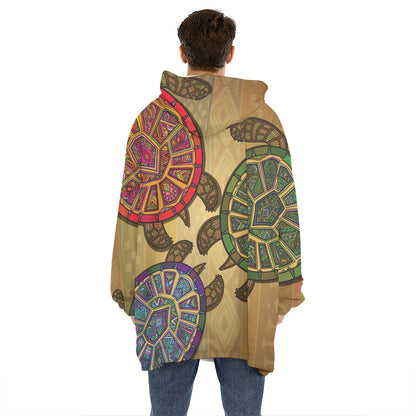 Ethnic Sea Turtles Print Hoodie Blanket
