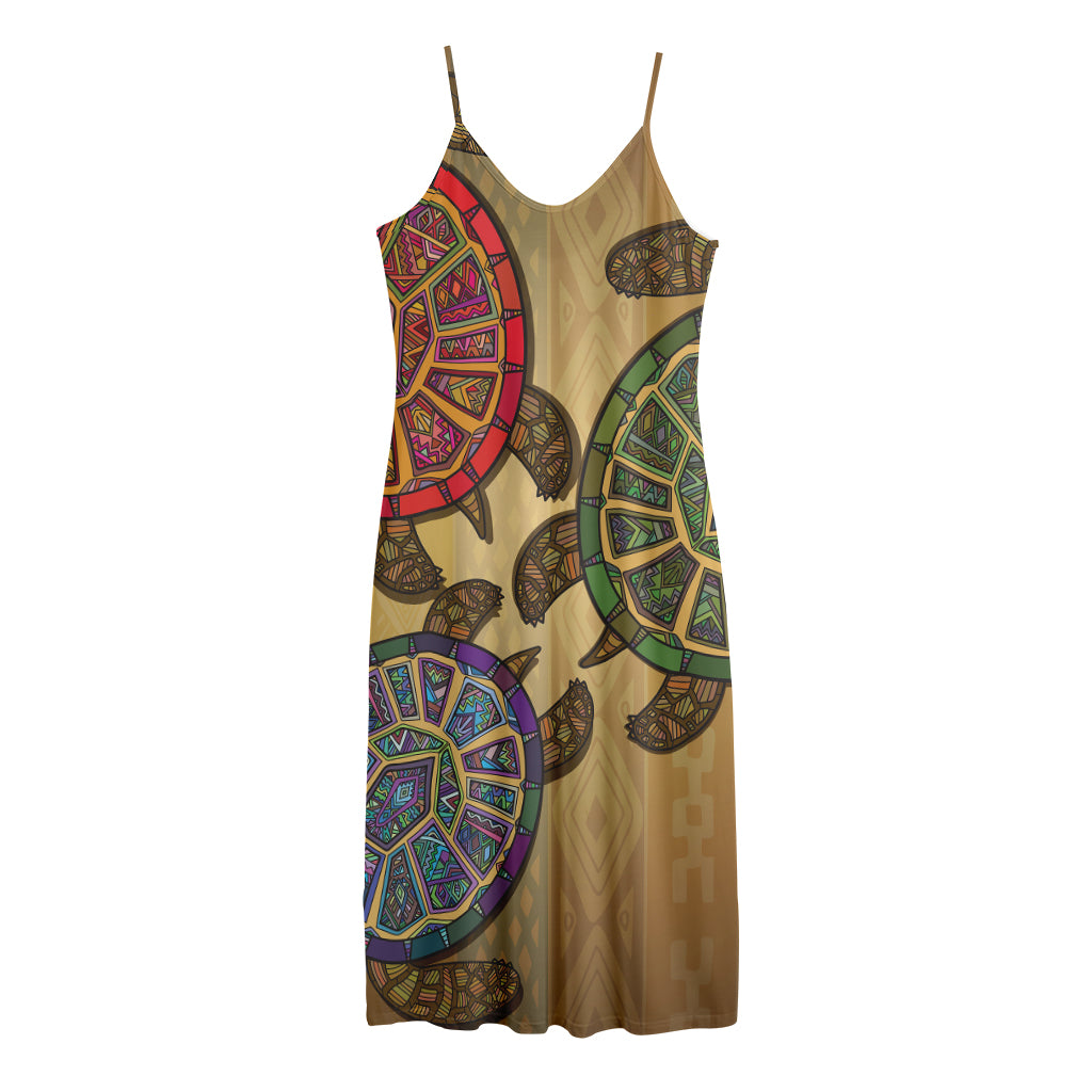 Ethnic Sea Turtles Print Jersey Midi Cami Dress