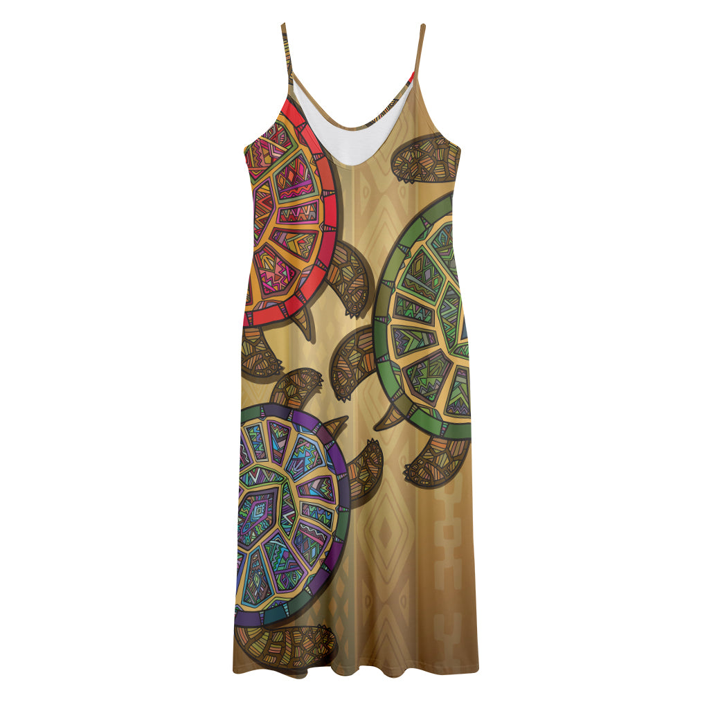 Ethnic Sea Turtles Print Jersey Midi Cami Dress