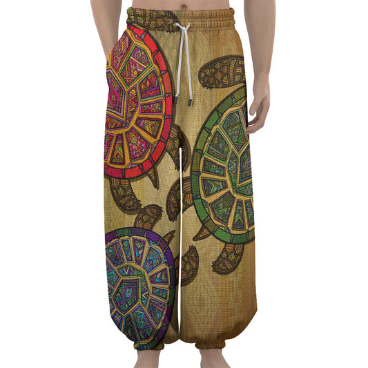 Ethnic Sea Turtles Print Lantern Pants