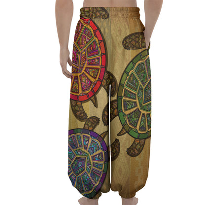 Ethnic Sea Turtles Print Lantern Pants