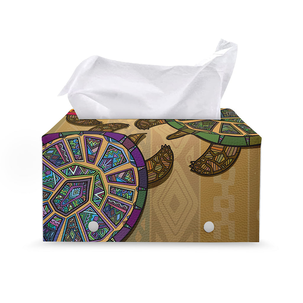 Ethnic Sea Turtles Print Leather Tissue Box Cover