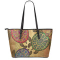 Ethnic Sea Turtles Print Leather Tote Bag With Zipper