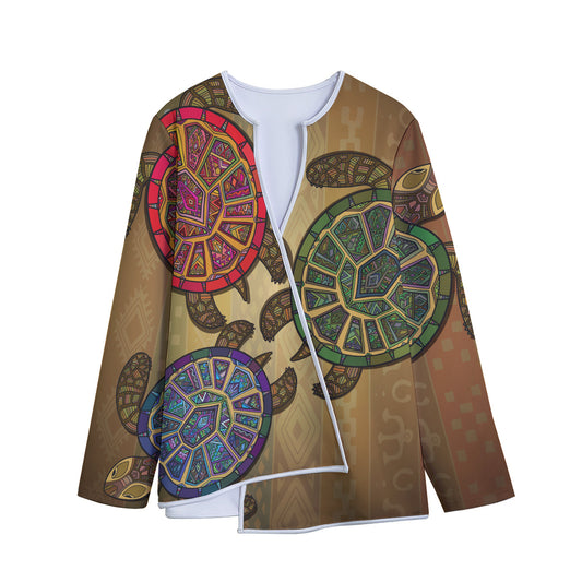 Ethnic Sea Turtles Print Long Sleeve Short Coat