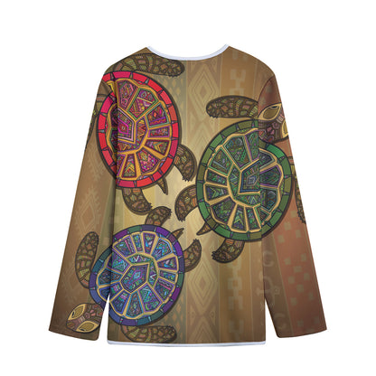 Ethnic Sea Turtles Print Long Sleeve Short Coat