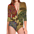 Ethnic Sea Turtles Print Long Sleeve Swimsuit