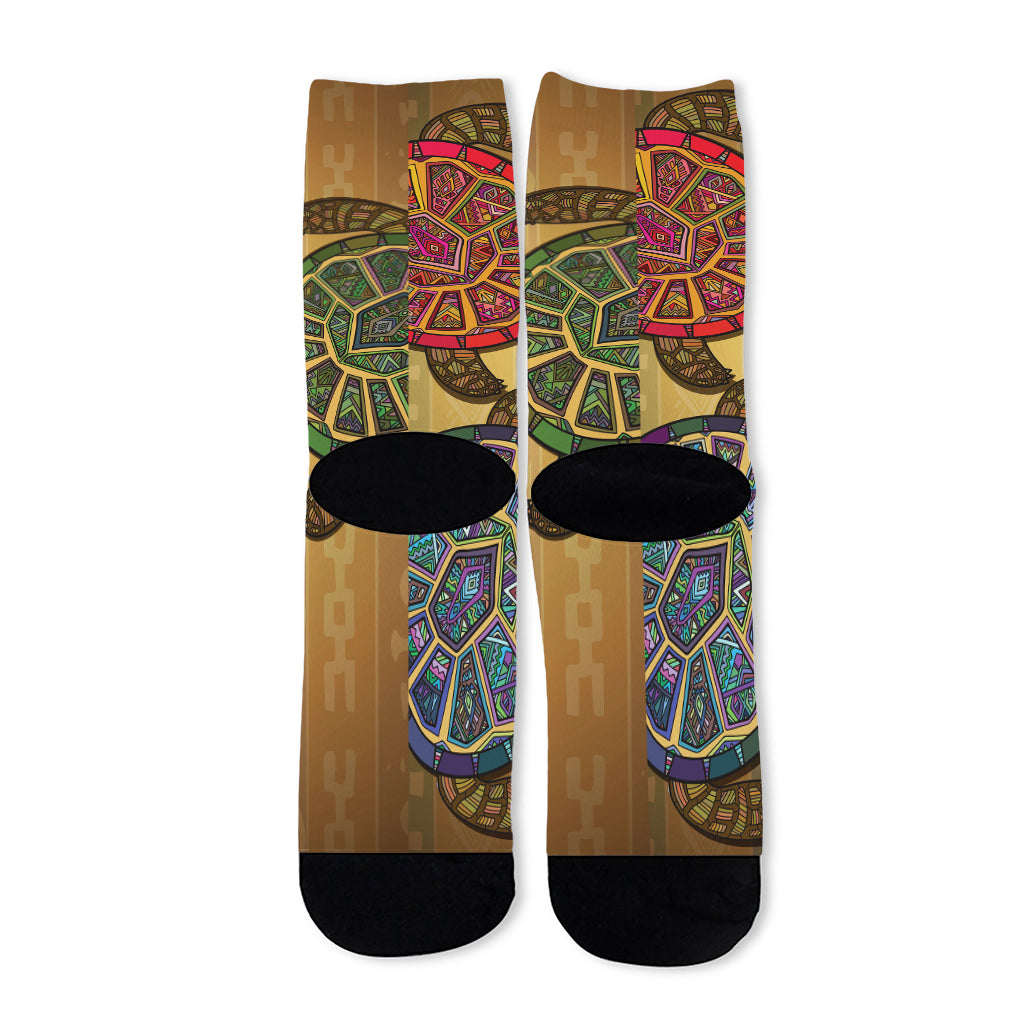 Ethnic Sea Turtles Print Long Socks