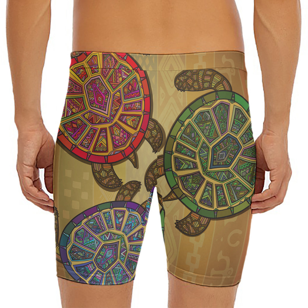Ethnic Sea Turtles Print Men's Long Boxer Briefs