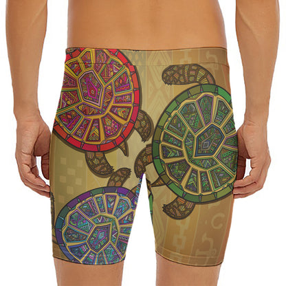 Ethnic Sea Turtles Print Men's Long Boxer Briefs