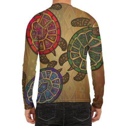 Ethnic Sea Turtles Print Men's Long Sleeve Rash Guard