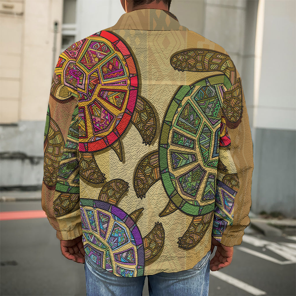 Ethnic Sea Turtles Print Men's Shirt Jacket