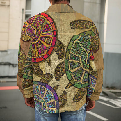 Ethnic Sea Turtles Print Men's Shirt Jacket