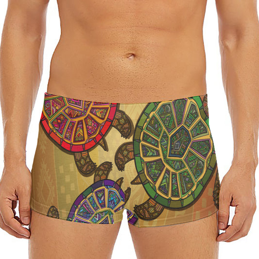Ethnic Sea Turtles Print Men's Short Boxer Briefs