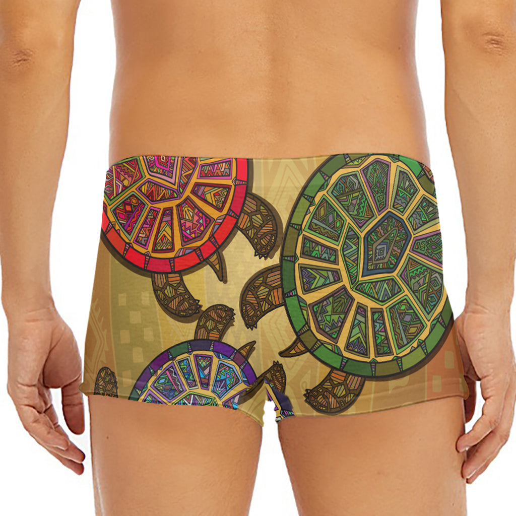 Ethnic Sea Turtles Print Men's Short Boxer Briefs
