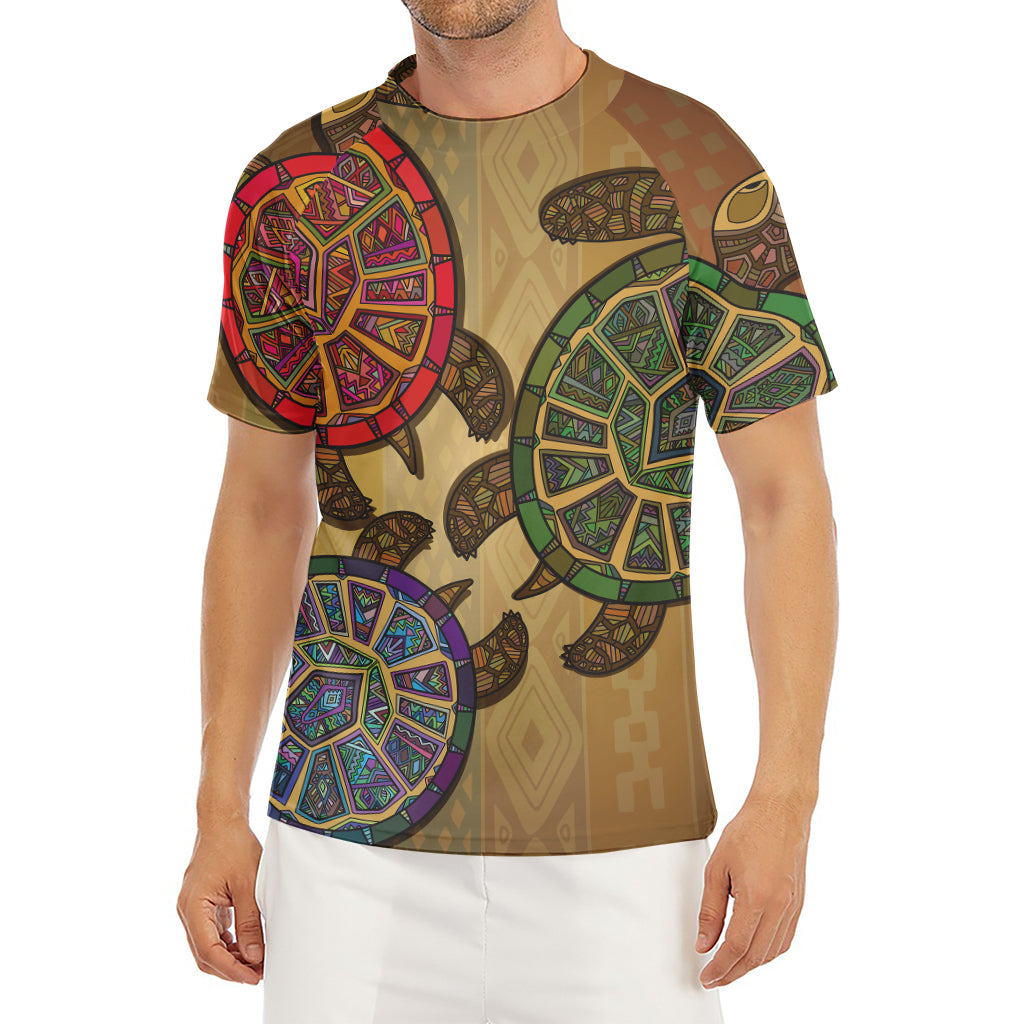Ethnic Sea Turtles Print Men's Short Sleeve Rash Guard
