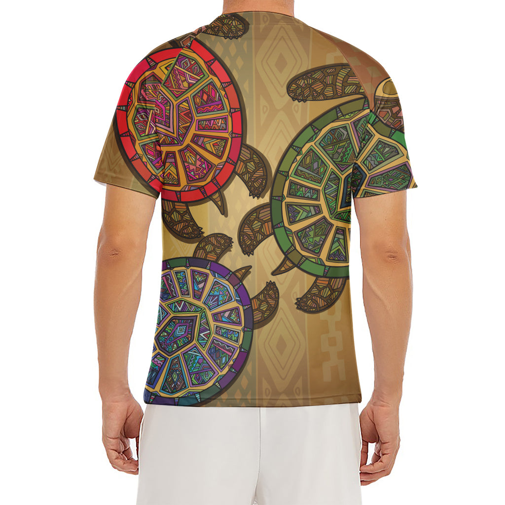Ethnic Sea Turtles Print Men's Short Sleeve Rash Guard
