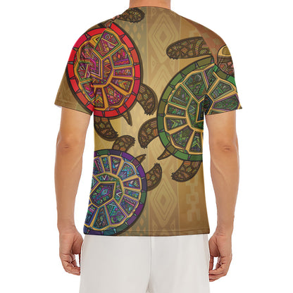Ethnic Sea Turtles Print Men's Short Sleeve Rash Guard