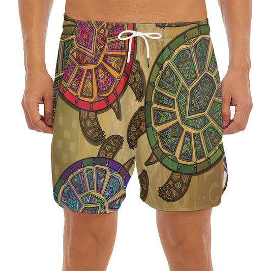 Ethnic Sea Turtles Print Men's Split Running Shorts
