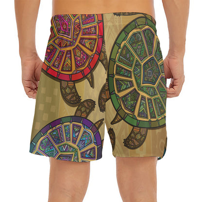 Ethnic Sea Turtles Print Men's Split Running Shorts