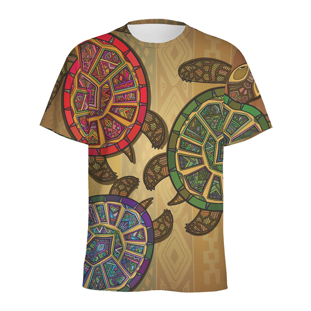 Ethnic Sea Turtles Print Men's Sports T-Shirt
