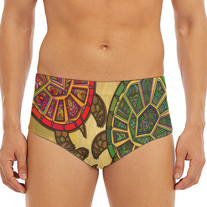Ethnic Sea Turtles Print Men's Triangle Swim Briefs