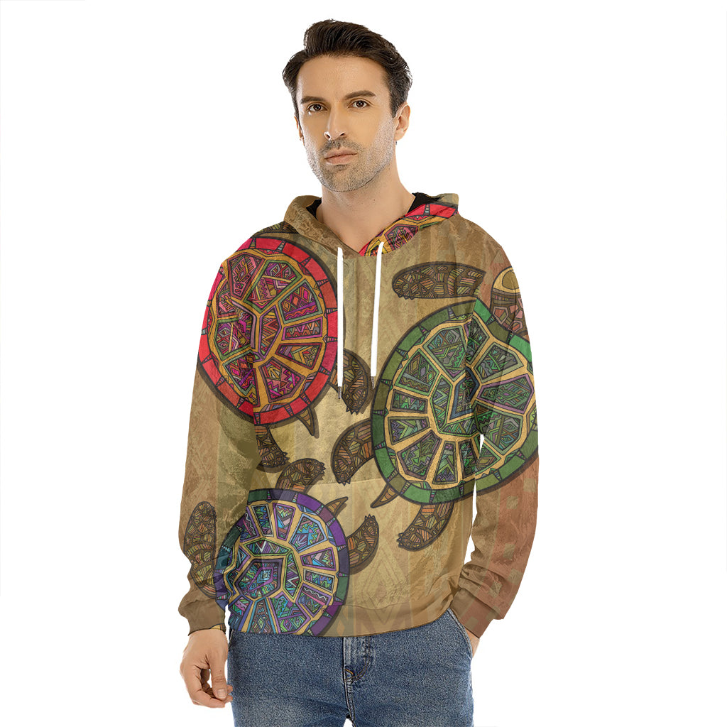 Ethnic Sea Turtles Print Men's Velvet Pullover Hoodie