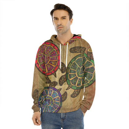 Ethnic Sea Turtles Print Men's Velvet Pullover Hoodie