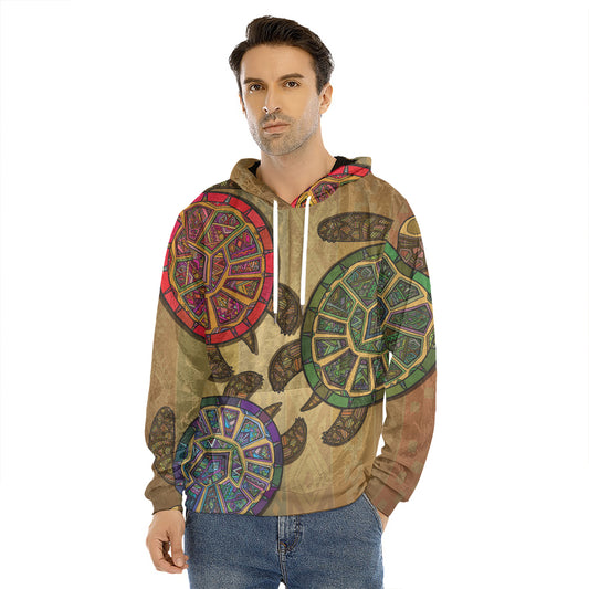 Ethnic Sea Turtles Print Men's Velvet Pullover Hoodie