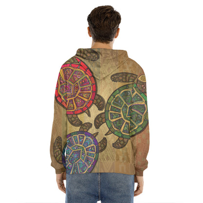 Ethnic Sea Turtles Print Men's Velvet Pullover Hoodie