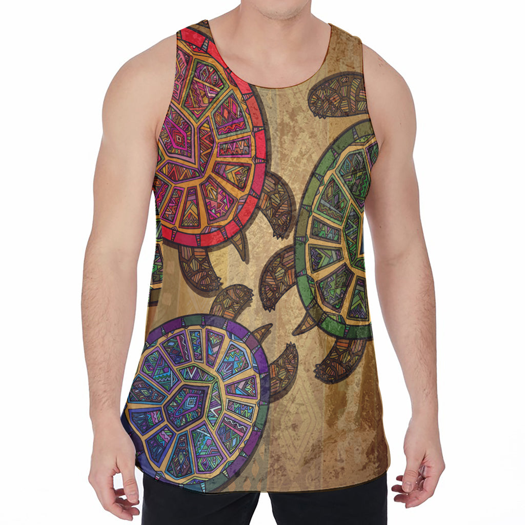 Ethnic Sea Turtles Print Men's Velvet Tank Top