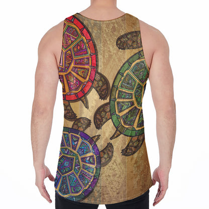 Ethnic Sea Turtles Print Men's Velvet Tank Top