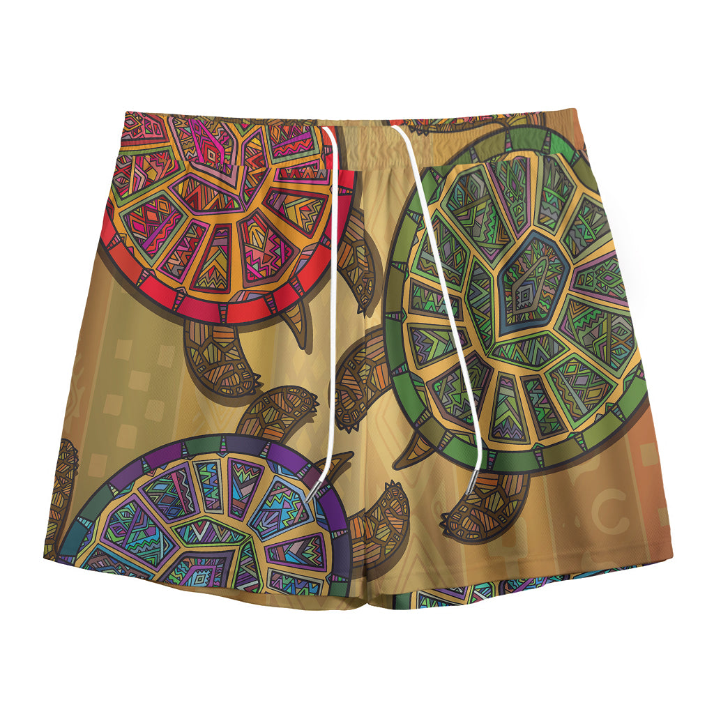 Ethnic Sea Turtles Print Mesh Shorts