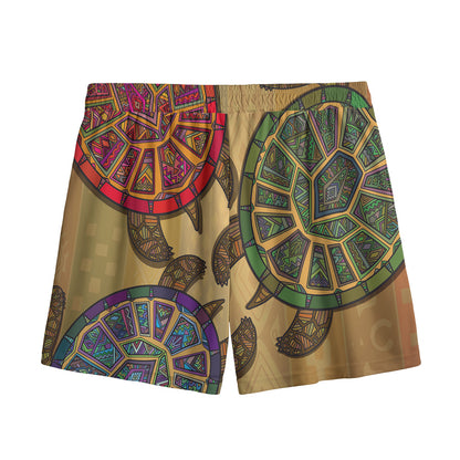 Ethnic Sea Turtles Print Mesh Shorts