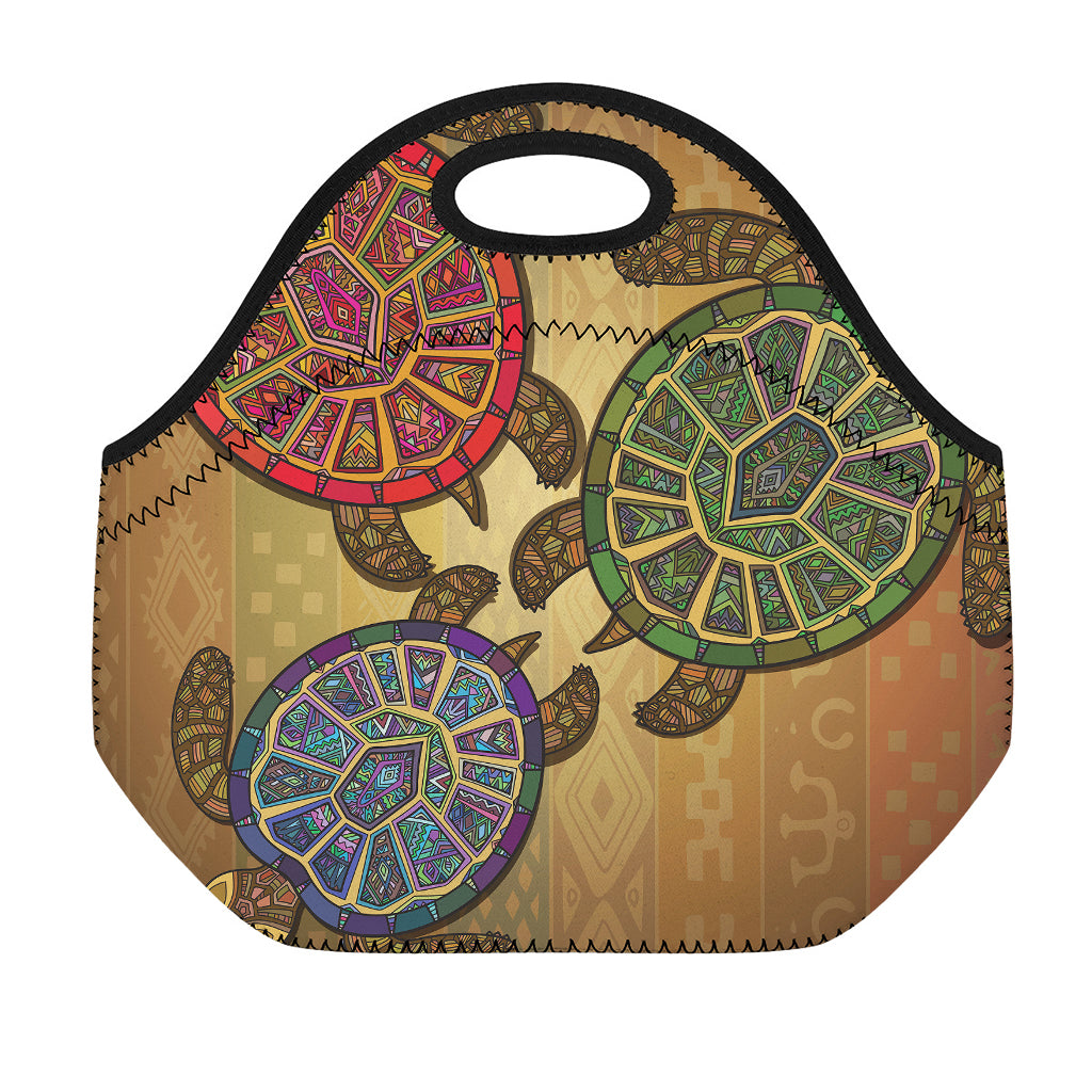 Ethnic Sea Turtles Print Neoprene Lunch Bag