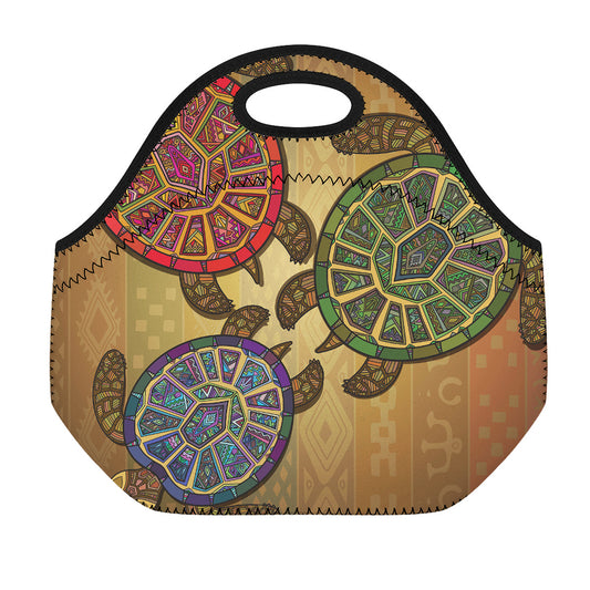 Ethnic Sea Turtles Print Neoprene Lunch Bag