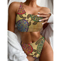 Ethnic Sea Turtles Print One Shoulder Bikini Set
