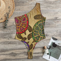 Ethnic Sea Turtles Print One Shoulder Bodysuit