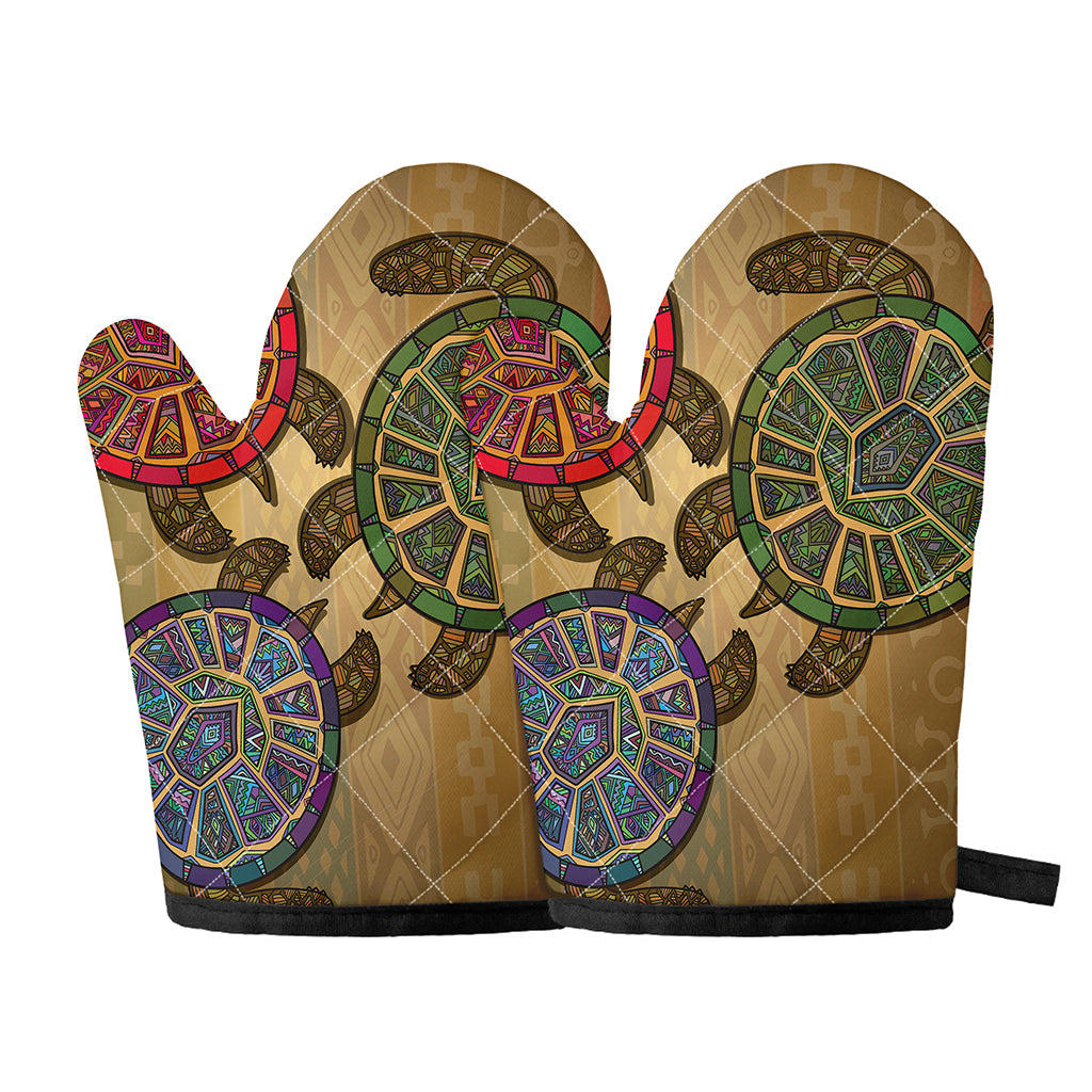 Ethnic Sea Turtles Print Oven Mitts