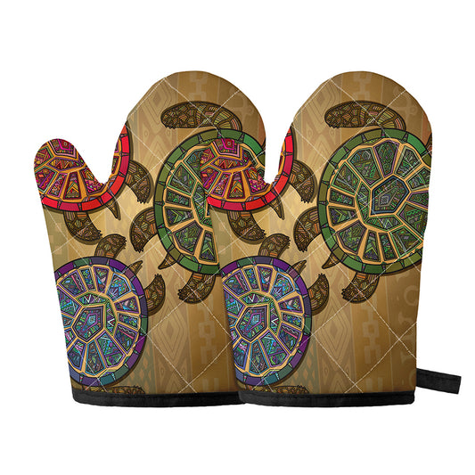 Ethnic Sea Turtles Print Oven Mitts