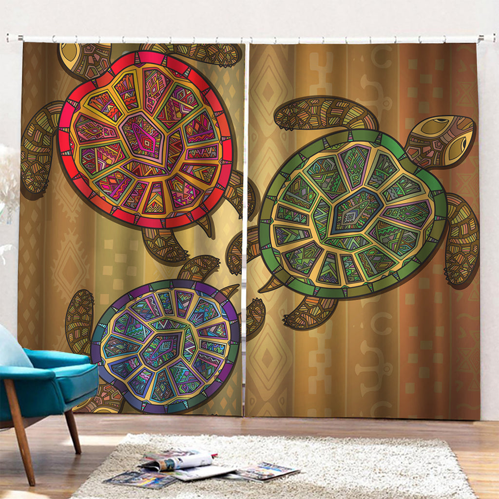 Ethnic Sea Turtles Print Pencil Pleat Curtains