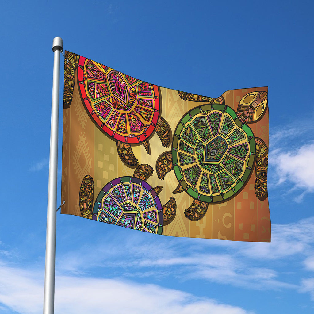 Ethnic Sea Turtles Print Polyester Flag
