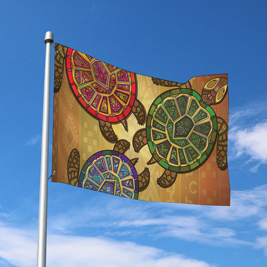 Ethnic Sea Turtles Print Polyester Flag