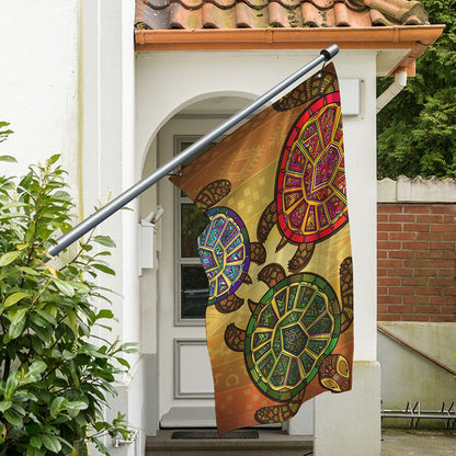 Ethnic Sea Turtles Print Polyester Flag