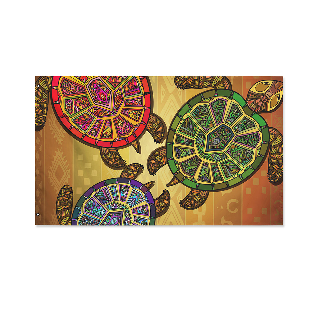 Ethnic Sea Turtles Print Polyester Flag