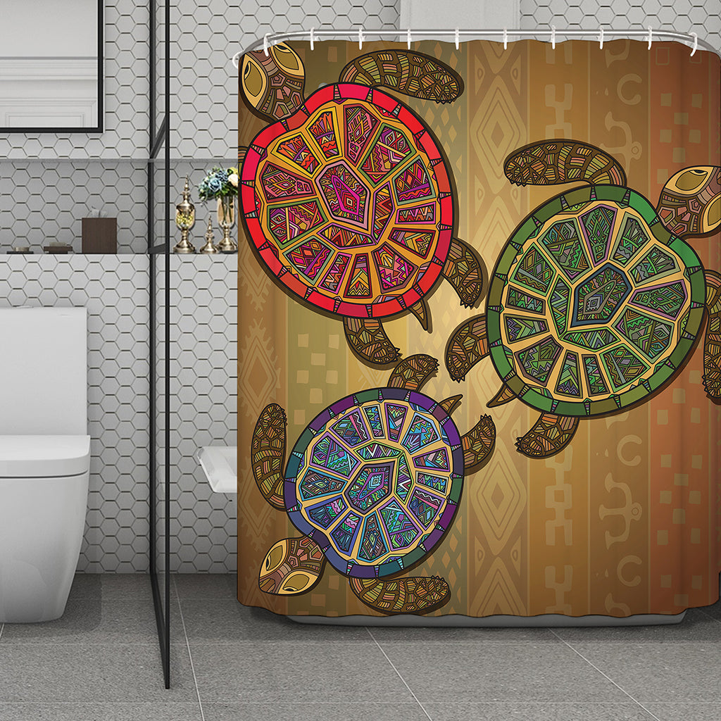 Ethnic Sea Turtles Print Polyester Shower Curtain